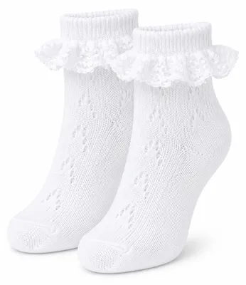 Produktbild von Kinder Trachten Rüschen Socken Häkellook Ajour 11042 | Weiß Größe: 23-26