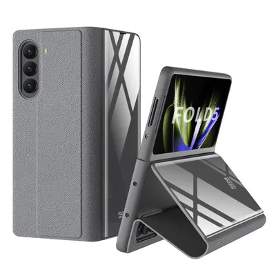 Produktbild von Für Samsung Galaxy Z Fold5 5G Schutzhülle aus Kunstleder mit Kreditkartenfach