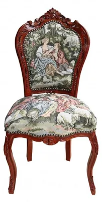 Produktbild von Casa Padrino Barock Esszimmer Stuhl ohne Armlehne Gobelin "Love Story "/Braun  - Antik Stil