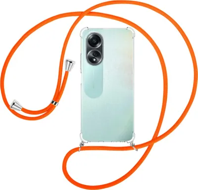 Produktbild von Handykette Backcover-Schutzhülle mit Band (Metall silberfarben) für Oppo A58 4G (CPH2577) - neonorange
