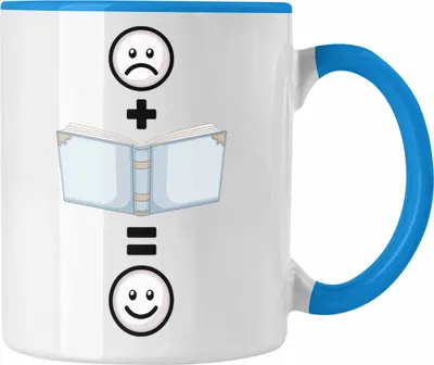 Produktbild von Trendation - Lesen Tasse Geschenk für Leseratte Bücher Lesen Lustige Geschenkidee :( + Buch = :) (Blau)