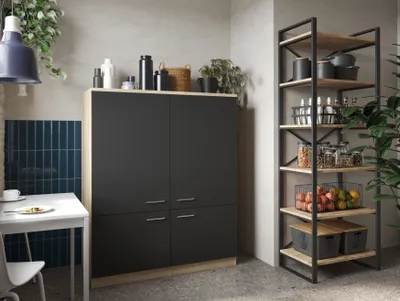 Produktbild von Haushaltsschrank Putzschrank Schrank 120 cm Eiche Sägerau Schwarz Merle Respekta