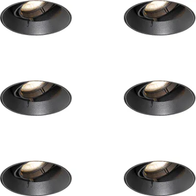 Produktbild von QAZQA - Set mit 6 modernen Einbaustrahlern schwarz GU10 rund randlos - Oneon I Wohnzimmer I Schlafzimmer - Aluminium - LED geeignet GU10