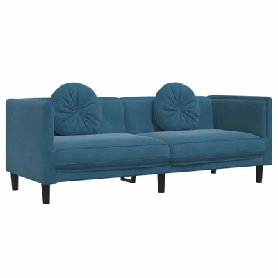 Image de vidaXL Canapé 3 places avec coussins bleu velours