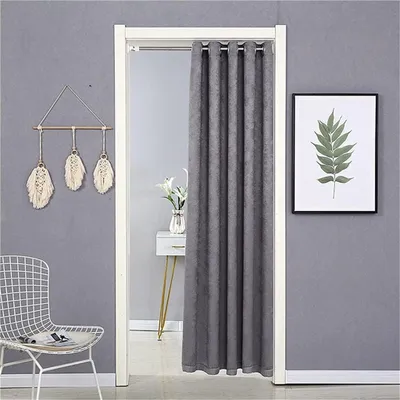 Produktbild von Türvorhang, Verdunkelungsvorhang für Zuhause, Wärmeisolierung, Heimvorhang, mit Teleskopstange, dunkelgrau, 120 x 180 cm