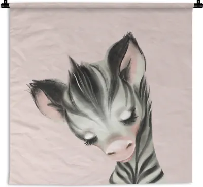 Produktbild von MuchoWow® Wandteppich Wandbehang Zebra - Kinder - Rosa 150x150 cm Tapisserie Dekoration Wandtuch - Wohnaccessoires - Modernes
