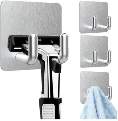 Produktbild von Unyqoos® Selbstklebende Edelstahlhaken – 4er-Set für Bad, Küche & Büro, rostfrei, wasserfest, Montage ohne Bohren
