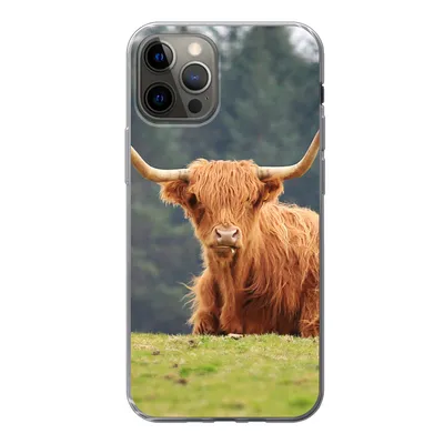 Produktbild von MuchoWow® Handyhülle Schutzhülle Hülle für iPhone 12 Pro Schottische Highlander - Gras - Wald Silikon Softcase Handy Hülle - Abdeckung