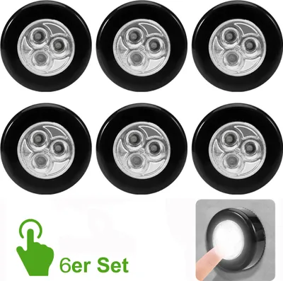 Produktbild von 6 Stück LED Schrankleuchte Touchlampe Selbstklebend Nachtlicht Batteriebetrieben Unterbauleuchte, Schwarz