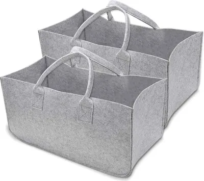 Produktbild von Filztaschen Filzkorb 2 Stück für Kaminholz Einkaufstasche Faltbarer Filz Holzkorb Groß - Grau 50 x 25 x 25cm