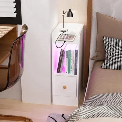 Obrázek produktu pro Noční stolek s zásuvkou a LED osvětlením s Bluetooth, v elegantní černé barvě
