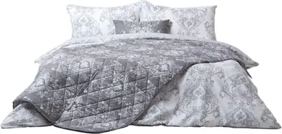 Immagine prodotto di HOMESCAPES Copriletto grigio con motivo toile de jouy, 200 x 200 cm