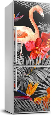 Produktbild von Tulup Kühlschrankdekoration - 70x190 cm - Aufkleber auf dem Kühlschrank - Flamingos und Blumen