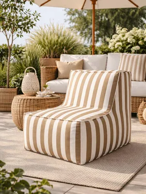 Obrázek produktu pro Křeslo Patio, zahradní židle 70 × 85 × 70 cm, balkonový nábytek, zahradní nábytek, odolná a povětrnostně odolná látka typu Club, béžová a bílá
