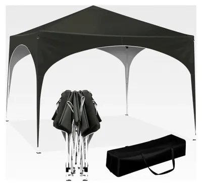 Produktbild von Faltbarer Pavillon wasserdicht Sonnenschutz Event Gazebo Gartenpavillon für Terrasse Camping Festival mit Halbmonddach aus Oxford und Metallrahmen 3x3m Grau