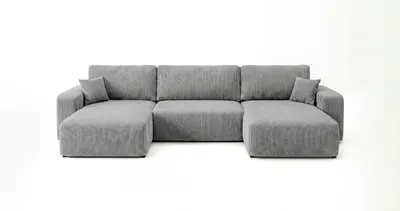 Produktbild von CORNERO Ecksofa mit schlaffunktion BERLIN U-Form grau Cord Poso 55 - Schlaffunktion, Bettkasten