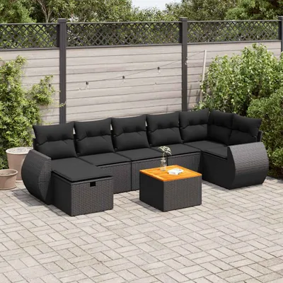 Produktbild von CLORIS 8-tlg. Garten-Sofagarnitur mit Kissen Schwarz Poly Rattan - Sitzgruppe 3325849