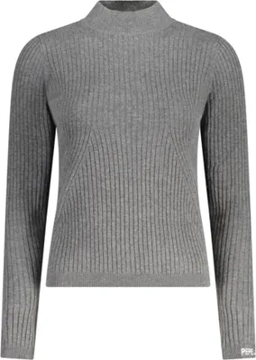 Produktbild von Grauer Langarm-Rollkragenpullover mit Stickerei und Kontrastdetails