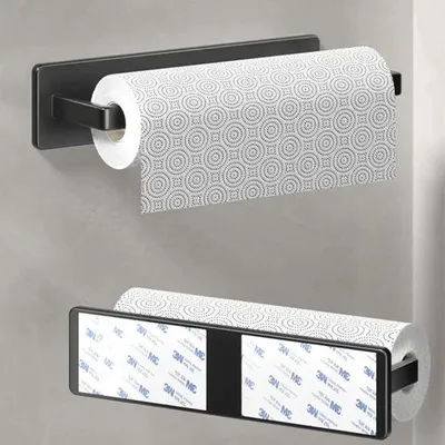 Produktbild von Famanu Küchenrollenhalter aus Edelstahl - Schwarz, selbstklebend oder bohrbar