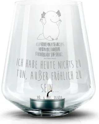 Produktbild von Mr. & Mrs. Panda Laterne Axolotl Hurra - Transparent - Geschenk, gravur glas, kerzenhalter, Spaß, Lurch, Schwanzlurch, Windlicht, Teelichthalter