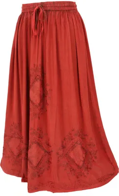 Produktbild von Bestickter Boho Hippierock, Indischer Maxirock - Rot/Design 9, Damen, Viskose, Röcke