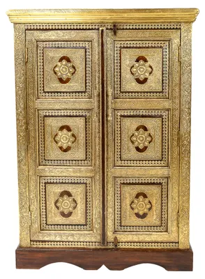 Immagine prodotto di Armadio orientale compatto Walava, altezza 120 cm | Armadio da ingresso vintage marocchino, modello stretto | Armadi orientali in legno massello per corridoio, camera da letto, soggiorno o bagno