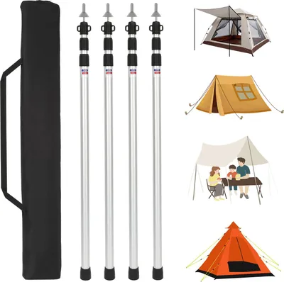 Zdjęcie produktu dla Izrielar, 4 sztuki teleskopowych drążków do namiotu, 88 cm–234 cm, aluminiowe drążki do przedsionka namiotu