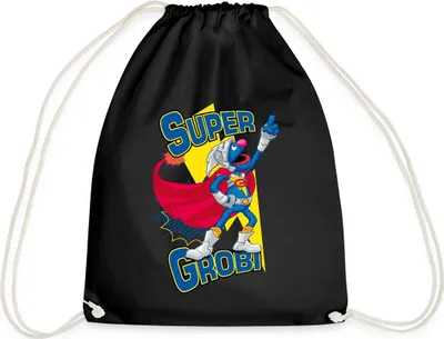 Produktbild von Spreadshirt Sesamstraße Grobi Supergrobi Superheld Turnbeutel, One size, Schwarz