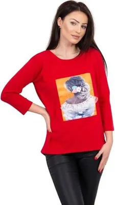Produktbild von Bluse mit 3D-Grafik, rote Spitze