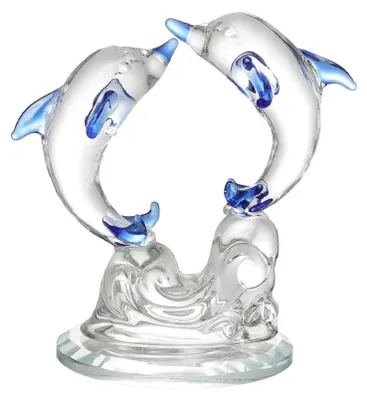 Produktbild von Delfin Figuren Doppel - Glas Tierfiguren - Ornament - Geschenk für Geburtstag - Dekoration für Hochzeit - Symbolisiert Liebe - Tierfigur