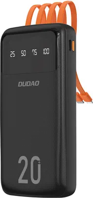 Zdjęcie produktu dla Dudao pojemny powerbank z 3 wbudowanymi kablami 20000mAh USB Typ C + micro USB + Lightning czarny (Dudao K6Pro+)
