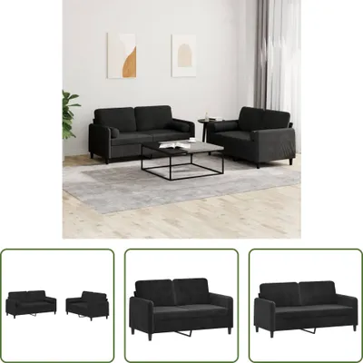 Produktbild von The Living Store 2-tlg. Sofagarnitur mit Kissen Schwarz Samt