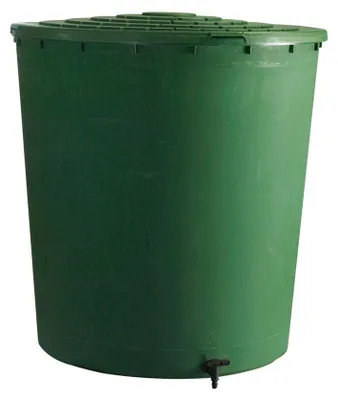 Image de Récupérateur à eau rond 200L vert - couvercle clipsé et robinet