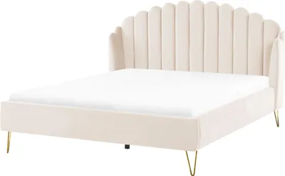 Produktbild von BELIANI Polsterbett Hellbeige Samtstoff mit Lattenrost 180 x 200 cm mit Vertikaler Steppung Schlafzimmer Ehebett Modern