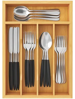 Image de Range-couverts organiseur de tiroir - Bambou - 32 cm - 5 compartiments