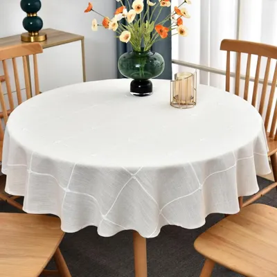 Obrázok produktu pre Okrúhla obrus, vzhľad ľanu, 150 cm, umývateľná, biela, polyester