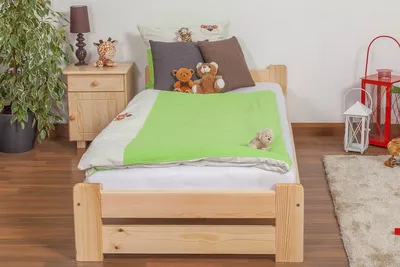 Produktbild von Kinderbett 90x200 cm aus massivem Kiefernholz mit Lattenrost natur