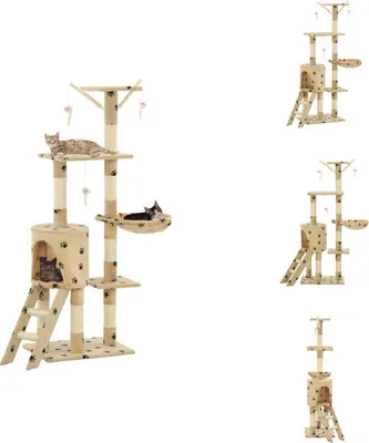 Obrázek produktu pro vidaXL Škrabadlo pro kočky se sisalem 138 cm Béžový potisk tlapek - Škrabadla