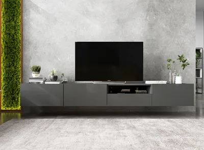 Produktbild von 2 Stk HängendeTV-Schrank 2 x Enjoy TV Loft Style Hängeschränke Hängend Modern Lindner Möbel  240cm x 30cm x 35cm Farbe: Graphit matt - Graphit matt