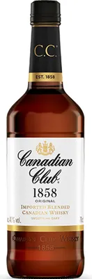 A bottle of Canadian Club 1858 Original Imported Blended Canadian Whisky.