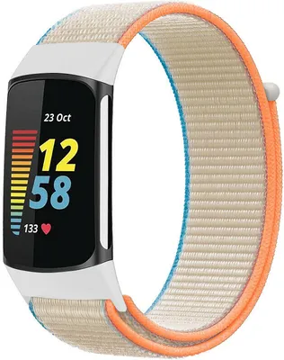 Produktbild von Nylon-Smartwatch-Armband – Passend für Fitbit Charge 5 / Fitbit Charge 6 – Beige – Strap-it Uhrenarmband / Armband
