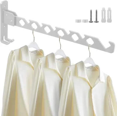 Produktbild von Wäscheständer Faltbarer Wand-Kleiderbügel, Wand-Wäscheständer aus Aluminium, kleiner Wand-Wäscheständer, für Badezimmer, Schlafzimmer, Hotel (weiß)