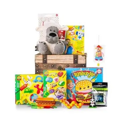 A collection of toys arranged in a gift box.