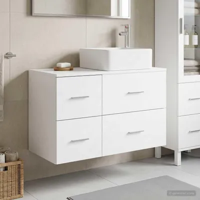 Image de Maison Exclusive - Ensemble de meubles de salle de bain, 2 pièces, en bois blanc