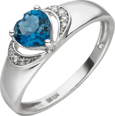 Produktbild von Gr. 56 Damen Ring Herz 585 Gold Weißgold 1 Blautopas 8 Diamanten Brillanten
