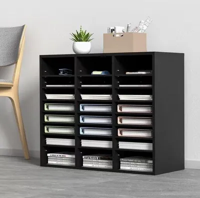 Obrázek produktu pro Velký systém pro organizaci kanceláře s 24 přihrádkami – nastavitelná držáky na dokumenty – 997 x 305 x 680 mm – držák na papír formátu A4 v rustikálním stylu – černý