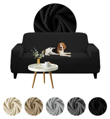 Produktbild von Elastischer Jacquard-Bezug für 3-Sitzer Sofa, Couch oder Schlafsofa in Schwarz – Schonbezug