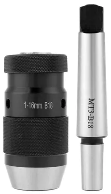 Imagen del producto de Portabrocas - Portabrocas de sujeción rápida - Rango de 1 a 16 mm - Acero 45 - Cono Morse MT3-B18 - Adecuado para tornos y taladros