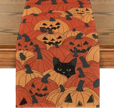 Produktbild von Dekorativer Halloween-Tischläufer Katze und Kürbisse Orange 40x180 cm