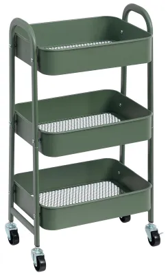 Image de Chariot de service en métal à roulettes, 3 étages, chariot de cuisine, chariot de bricolage, chariot de rangement pour le salon, la chambre, la salle de bains, le bureau, vert